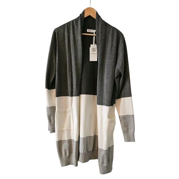 Grace Karin Sweaters - Grace Karin NWT Womens XL Open Color Block Cardigan Sweater Long Grey White